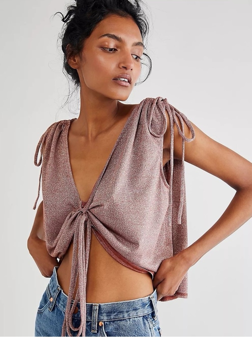 Free People. Wanna Dance Convertible Top. Sparkle Rust. Size XS.